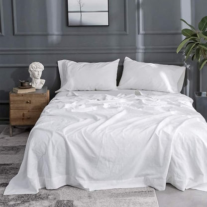 Simple&Opulence Belgian Linen Sheet Set Solid Color - 3 Pieces (1 Flat Sheet, 1 Fitted Sheet & 1 Pillowcase) Natural Flax Cotton Blend Soft Breathable Farmhouse Bedding - Twin Size, White