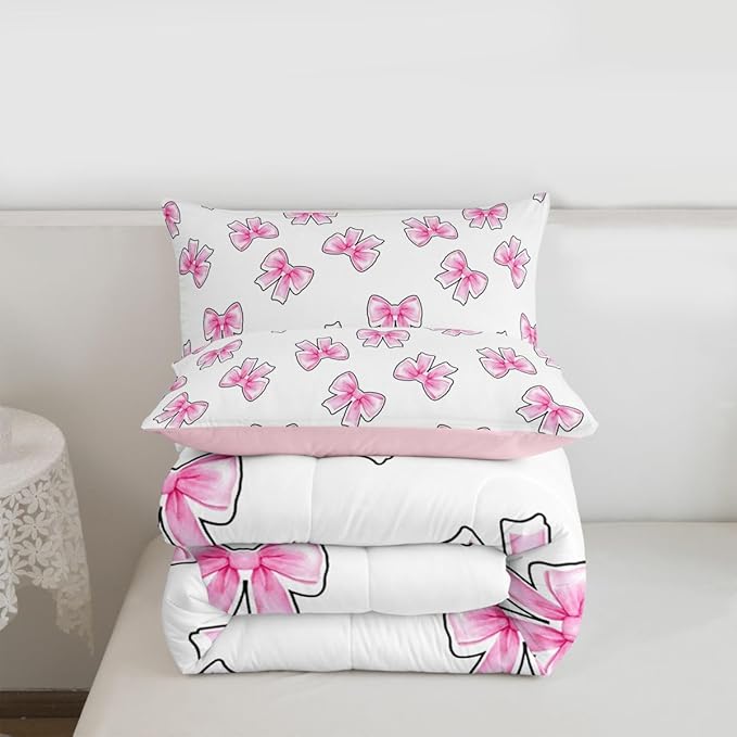 Erosebridal Princess Bow Bedding Set Queen for Girls Pink Bows Comforter Set for Kids Teen Girls Women Bedroom Preppy Bowknot Comforter Trendy Aesthetic Coquette Quilt Duvet