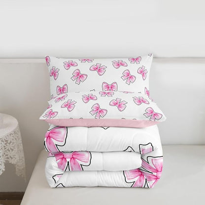 Erosebridal Princess Bow Bedding Set Queen for Girls Pink Bows Comforter Set for Kids Teen Girls Women Bedroom Preppy Bowknot Comforter Trendy Aesthetic Coquette Quilt Duvet