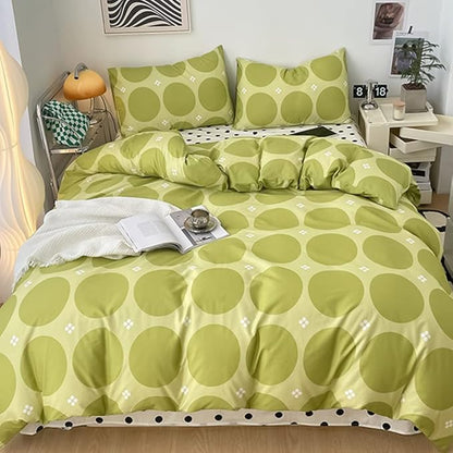 CLOTHKNOW Green Queen Comforter Set 3Pcs Dot Bedding Comforter Sets Botanical Bedding Sets Queen Green Boho Comforter Sets