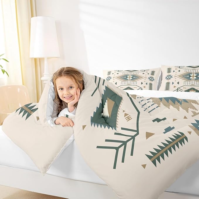 American Southwest Comforter Set Queen Size Indian Tribal Aztec Style Bedding Set for Kids Teens Adults Women Bedroom Decor Geometric Abstract Arrow Quilt Set Boho Beige Duvet Insert 3pcs