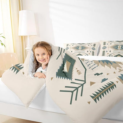 American Southwest Comforter Set Queen Size Indian Tribal Aztec Style Bedding Set for Kids Teens Adults Women Bedroom Decor Geometric Abstract Arrow Quilt Set Boho Beige Duvet Insert 3pcs