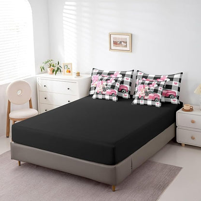 Feelyou Girls Like Cartoon Cute 7 Piece Bedding Set Full Size Me&You Love Car Comforter Set with Sheets for Boys Girls Adult Cute Bear Bed in a Bag Women Men Pink Balloon Bed Set