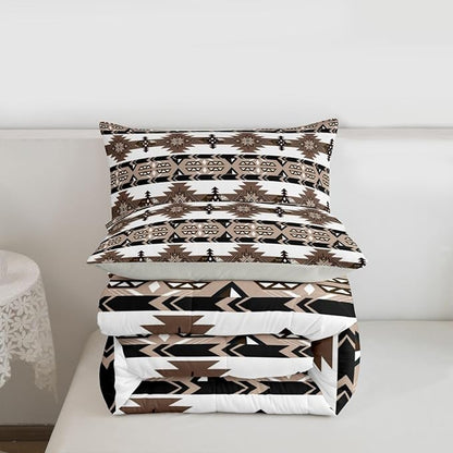 Erosebridal Southwestern Comforter Set Twin Bohemian Geometric Quilt, Ethnic Tribal Arrow Bedding Set Western Duvet Insert, Country Room Decor for Bedroom Brown