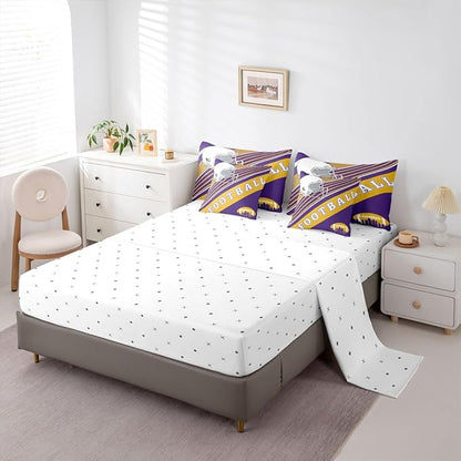 Erosebridal Rugby Football Comforter Sets Queen Size, Sports City Themed Bedding Bed in A Bag(Comforter+Fitted+Flat Sheet+2 Pillowcases+2 Throw Pillow Covers) 7 Pieces Bed Set