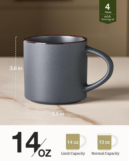 famiware Coffee Mugs Set of 4, Nebula 14oz Coffee Mugs, Ceramic Cup Set with Handle for Latte, Tea, Milk, Cappuccino, Cocoa, Multi-color