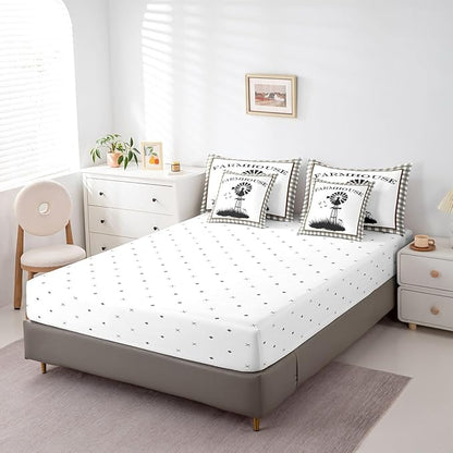 Erosebridal Full Size Windmill Comforter Sets with Sheets 7-Piece Rustic Farmhouse Grid Comforter Set Bed-in-a-Bag with 1 Flat Sheet 1 Fitted Sheet 2 Pillowcases and 2 Throw Pillow Covers