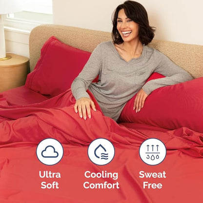 Full XL Size 4 Piece Sheet Set - Comfy Breathable & Cooling Bed Sheets Set - Hotel Luxury Bedding for Women, Men, Kids, Teens, Boys & Girls - Deep Pockets, Ultra-Soft, Wrinkle Free - Oeko-Tex - Red
