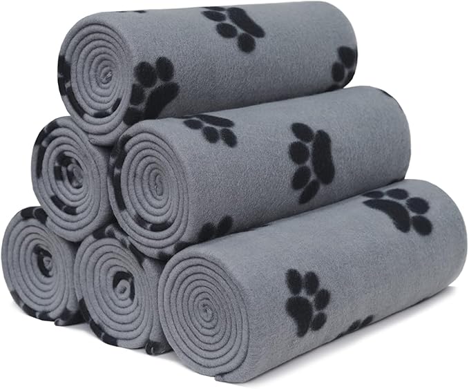 ZYFZCYBL Fleece Throw Blankets for Couch Bulk Lightweight Warm Soft Cozy Blanket 6 Pack Bulk Fleece Blanket Solid for Bed Couch Office Gifts Outdoor 50 x 60 inch Grey Black Paw Print