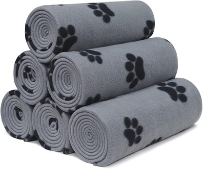 ZYFZCYBL Fleece Throw Blankets for Couch Bulk Lightweight Warm Soft Cozy Blanket 6 Pack Bulk Fleece Blanket Solid for Bed Couch Office Gifts Outdoor 50 x 60 inch Grey Black Paw Print