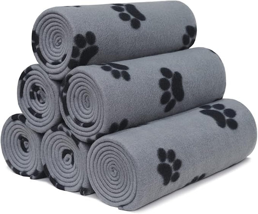 ZYFZCYBL Fleece Throw Blankets for Couch Bulk Lightweight Warm Soft Cozy Blanket 6 Pack Bulk Fleece Blanket Solid for Bed Couch Office Gifts Outdoor 50 x 60 inch Grey Black Paw Print