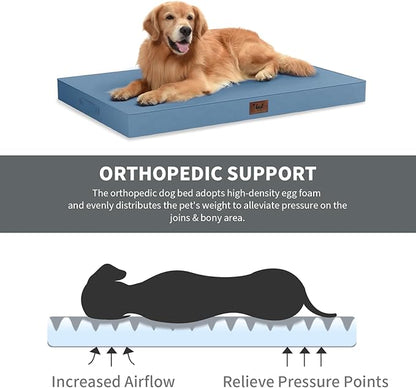Outdoor Orthopedic Dog Bed for Medium Dogs & Cats, Waterproof Flat Pet Mat with Egg Crate Foam & Washable Removable Oxford Cover, 30x20 Inch, Blue