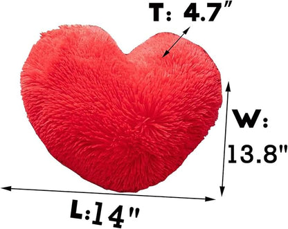MorroMorn Fluffy Heart Throw Pillows, Shaggy Decorative Pillow for Sofa Couch Bed, Cute Room Decor Decorations for Women Girls Kids (Red)