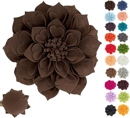 Fennco Styles Handmade 3D Heart-Shaped Petals Flower Decorative Filled Throw Pillow 13" Round - Chocolate Floral Pillow for Couch, Home Décor and Holiday, Housewarming Gift