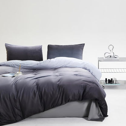 CLOTHKNOW Grey Silver Fluffy Queen Comforter Set 3Pcs Velvet Bedding Comforter Sets Soft Grey Queen Size Comforter Sets with 2 x Pillow Cases