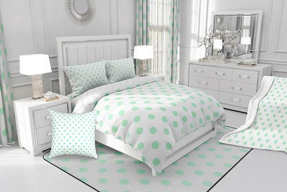 Manfei Green Polka Dots Comforter Set Toddler Size 2 Pcs,Geometric Circles Green White Simple Art Bedding Set,Cartoon Dots French Style Lovely Quilt Set for Child Bedroom,1 Pillowcase