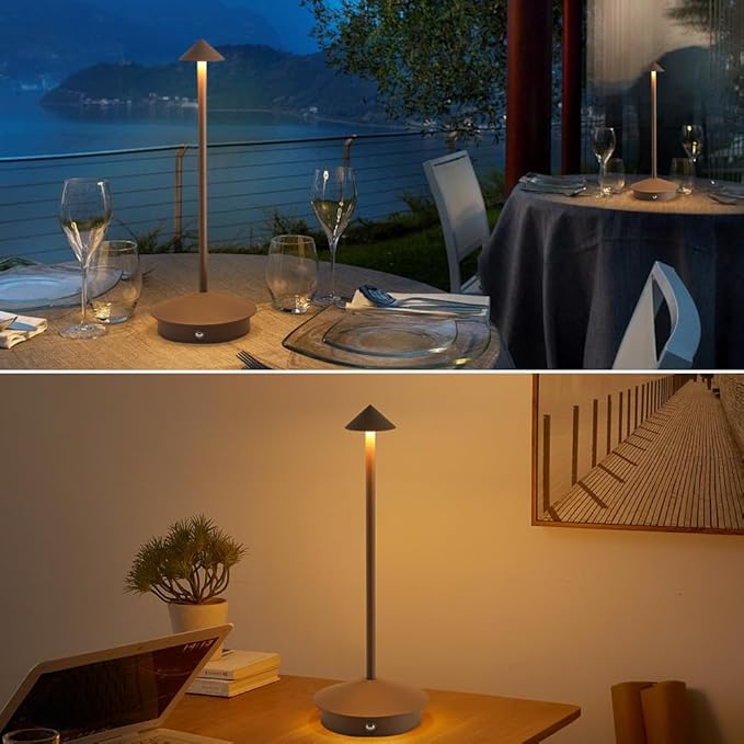 EJQ 2 Pack LED Rechargeable Cordless Table Lamps,Portable Outdoor 5000mAh Battery Operated Table Light Touch Control 3 Color Dimmable for Patio/Cofee/Restaurant/Camping/Dining/Bedroom-Brown