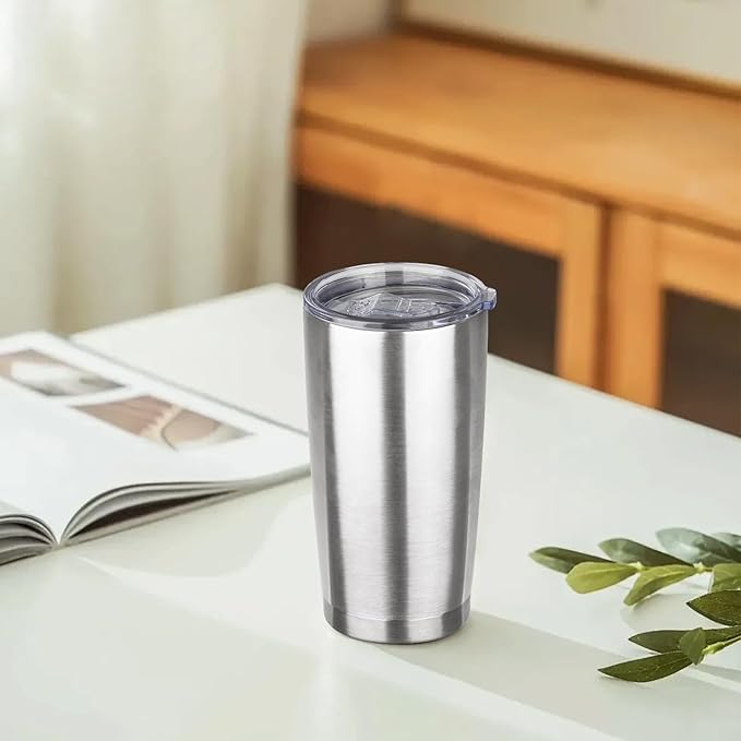 20oz Tumbler with Lid Stainless Steel Insulated Tumblers Travel Coffee Tumbler Bulk Double Wall Vacuum Insulated Water Cup Christmas Gifts for Women Men Her Him Home Office (Silver, 1pack)