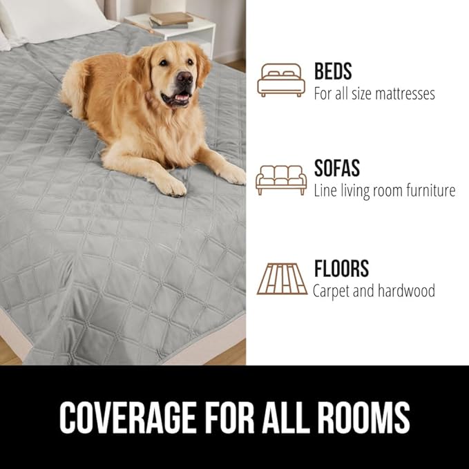 GORILLA GRIP Waterproof Couch Cover for Dogs, Gripped Slip Resistant Backing, Leak Proof Washable Dog Blanket Covers Sofa, Bed, Sectional, Crate, Car, RV Seats, Pet Puppy Essentials, 30x70 Light Gray
