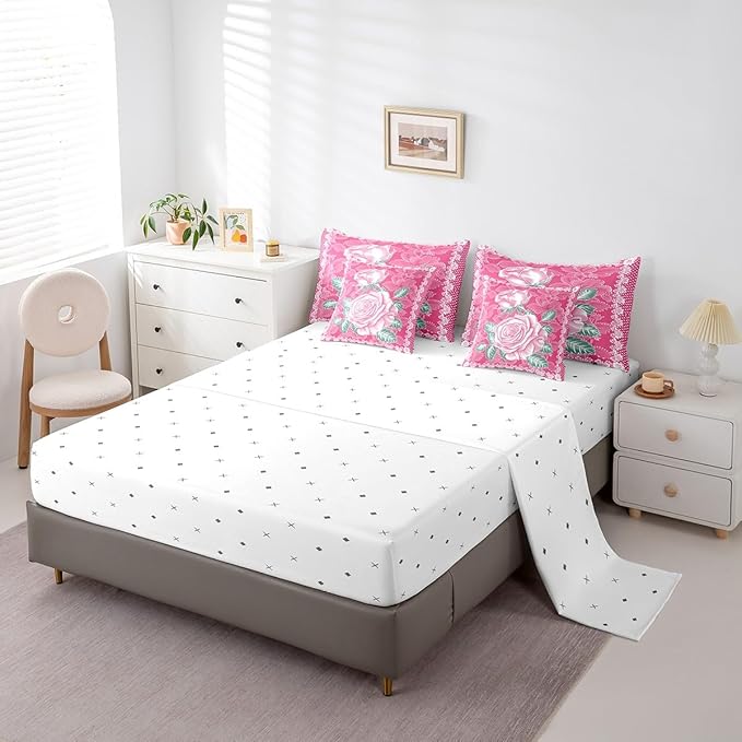 Feelyou Rose Comforter Set Full Size 7 Pieces Rose Floral Flower Bedding Set for All Season Romantic Vintage Garden Flower Bed in a Bag with Comforter, Sheets, Pillowcases & Cushion Cover