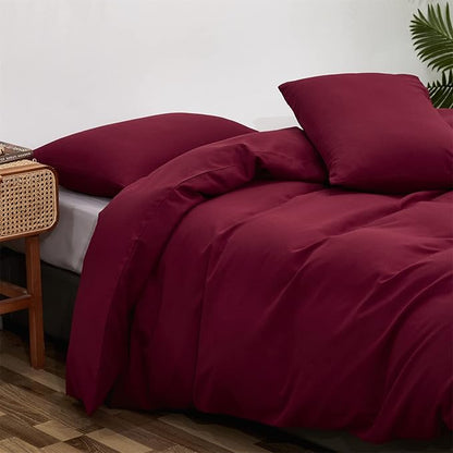 KAREVER Burgundy Comforter Full Size Dark Red Bedding Set Soft Comforter Set Durable Burgundy 3 PCs Bed Set 1 Comforter with 2 Pillowcases