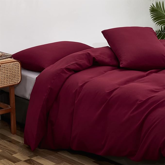 KAREVER Burgundy Comforter Set Twin Size Dark Red Bedding Set Soft Durable Bedding Quilt Set Kids Lightweight Plain Burgundy Blanket Set Boys Girls Breathable Dark Red Bed Comforter