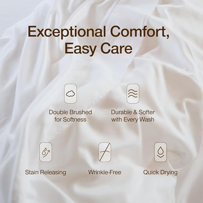 Coop Home Goods Comphy SoftSpa Bed Sheet Set of 4 Pieces, White Queen, Super Soft Queen Sheets, Flat and Fitted, Luxury Spa and Hotel Quality Bed Sheets and Pillowcase Set