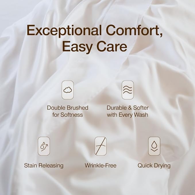 Coop Home Goods Comphy SoftSpa Bed Sheet Set of 4 Pieces, White Cal King, Super Soft California King Sheets, Flat and Fitted, Luxury Spa and Hotel Quality Bed Sheets and Pillowcase Set