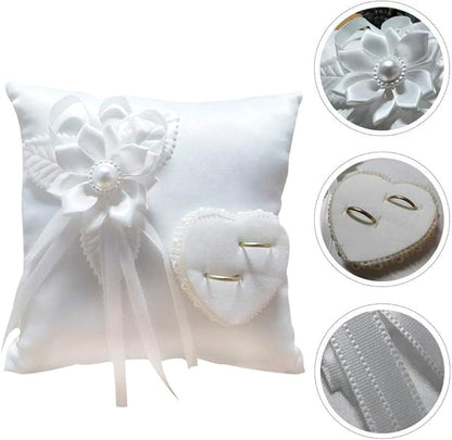 Veemoon Lace Pearl Wedding Ring Bearer Pillow Holder, 7.9 Inch Ring Bearer for Wedding