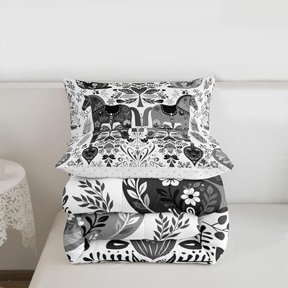 Rustic Horse Comforter Set Full Size,Boho Floral Bird Squirrel Bedding Sets 3Pcs for Kids Girls Boys Women Room Decor,Xmas Bells Snowflake Duvet Insert Swedish Dala Horses Down Comforter,2 Pillowcases