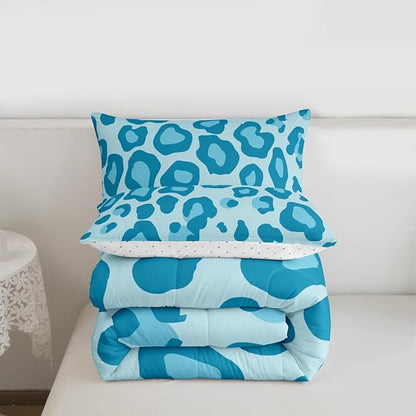 Erosebridal Blue Leopard Twin Comforter Set for Kids Boys Girls,African Cheetah Print Bedding Set,Farmhouse Rustic Duvet Insert,Wild Animal Skin Bed Set for All Season