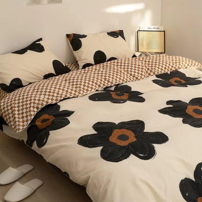 Pureant Black Sunflower Comforter Sets Queen Black and White Floral Bedding Comforters Cotton Women Girls Boho Black Botanical Quilts Large Flower Blankets Garden Adults Teens Bohemian Rustic Bedding