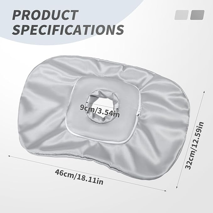 Washable Ear Piercing Pillowcase - Removable Satin Cover with Hole for Side Sleepers, CNH & Ear Pain Relief, Soft Guard for Pressure Sores, Light Gray Silk