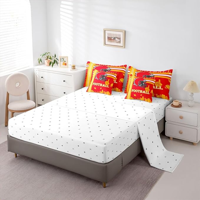 Feelyou Football 7 Pieces Comforter Sets Bedding Set for Boys Kids Teen Full Size Sports Theme Football City Bed in a Bag with Comforter, Sheets, Pillowcases & Cushion Cover