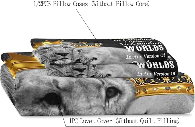 LUVIVIHOME 3PCS Lion Duvet Cover Full Bedding, Black Duvet Cover, Lion King & Queen Safari Animal Comforter Bedspread Quilt Cover, Couples Gifts, Romantic Gifts for Him, I Choose You, 2 Pillow Shams