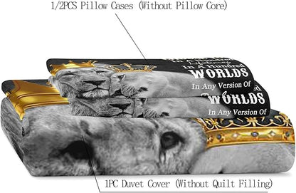 LUVIVIHOME 3PCS Lion Duvet Cover, Lion King Bedding Set, Black Duvet Cover, African Safari Animal Comforter Bedspread Quilt Cover, Couples Gifts, Romantic Gifts for Him, I Choose You, 2 Pillow Shams
