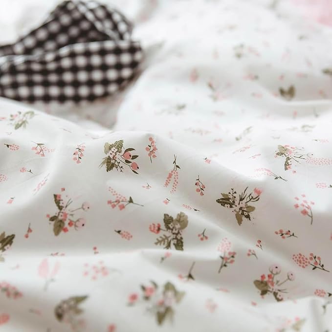 Faincy Floral Queen Size Comforter Set, Pink White Flower Leaf Pattern Printed Preppy Alternative Bedding Sets - 90 x 90 inch 3 PCs Soft Microfiber Duvet Modern Vintage Bed in a Bag for Women Men