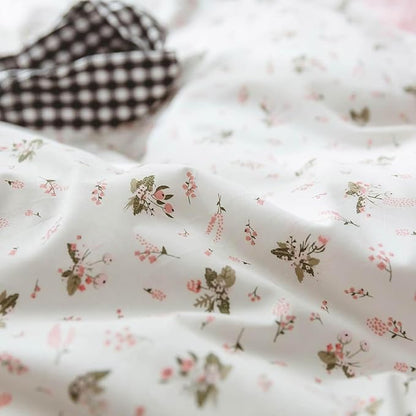 Faincy Floral Queen Size Comforter Set, Pink White Flower Leaf Pattern Printed Preppy Alternative Bedding Sets - 90 x 90 inch 3 PCs Soft Microfiber Duvet Modern Vintage Bed in a Bag for Women Men