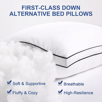 Premium Pillows King Size Set of 4, Fluffy and Supportive 7D Down Alternative Bed Pillows, Luxury Soft Hotel Quality Gusseted Pillow for Side Back Stomach Sleepers, Relief Neck Head and Shoulder Pain