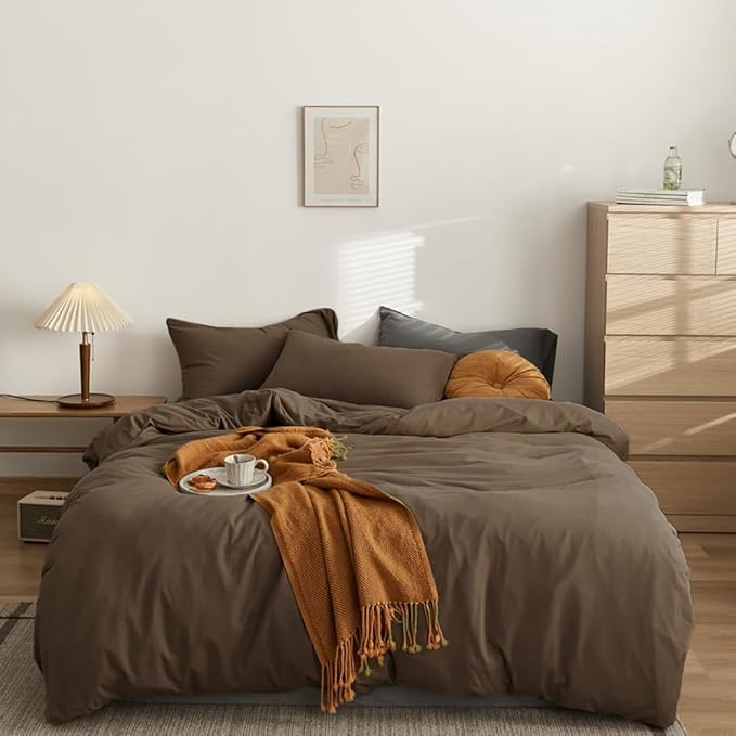 CLOTHKNOW Chestnut Brown King Size Comforter Set 3Pcs Mocha Coffee Bedding Comforter Sets Dark Brown Comforter with 2 Pillowcases