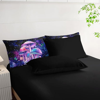 Fantasy Mushrooms Comforter Set Full,Galaxy Fantasy 7 Pieces Bedding Set for Teens Kids,Light Mushroom Bedding Set 7 Piece in A Bag，Mushroom Bed Comforters Bedding Sets for All Season