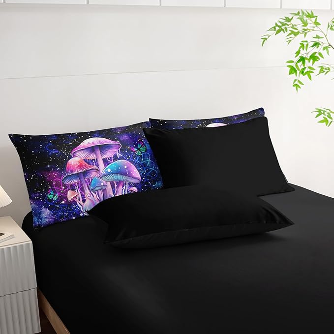 Fantasy Mushrooms Comforter Set Twin,Galaxy Fantasy 7 Pieces Bedding Set for Teens Kids,Light Mushroom Bedding Set 7 Piece in A Bag，Mushroom Bed Comforters Bedding Sets for All Season