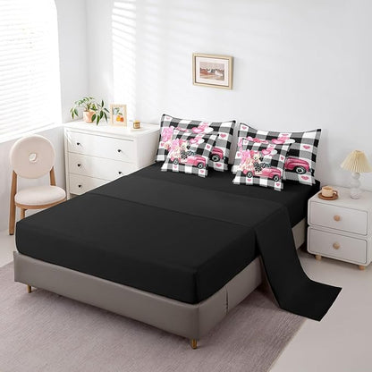 Feelyou Girls Like Cartoon Cute 7 Piece Bedding Set Full Size Me&You Love Car Comforter Set with Sheets for Boys Girls Adult Cute Bear Bed in a Bag Women Men Pink Balloon Bed Set