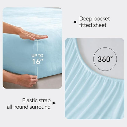 BEDELITE Flannel Sheets King Size Blue - Super Soft Fleece Sheets Set Fluffy Extra Plush, 4 Piece(Include Fitted Sheet, Flat Sheet, 2 Pillowcases)