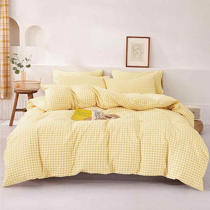ETDIFFE Full Size Yellow Comforter Set, 3 Piece Farmhouse Gingham Grid Bed Set - Lightweight Buffalo Checkered Plaid Microfiber Down Alternative Comforter, 80x90
