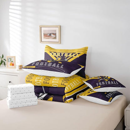 Feelyou Football 7 Pieces Comforter Sets Full Size Bedding Set for All Season Rugby Sports Football City Bed in a Bag with Comforter, Sheets, Pillowcases & Cushion Cover