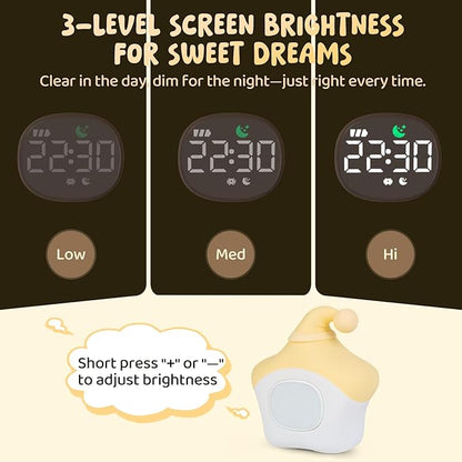 Star Alarm Clock with Night Light for Kids with Sleep Training and Sound Machine, Rechargeable Silicone Lamp OK to Wake Clock，Cute Animal Tabletop Lamp, Perfect Sleep Companion for Boys Girls, Yellow