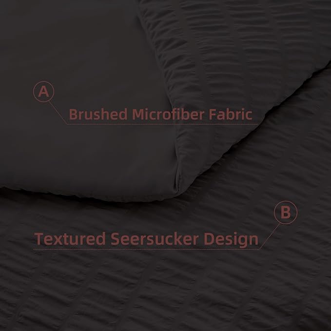 FUANNA Full Size Comforter Sets 7 Pieces, Luxury Seersucker Bed in a Bag Full for All Seasons, Soft Bed Sets with Comforter, Flat Sheet, Fitted Sheet, Pillowcases & Shams for Bedroom, Black
