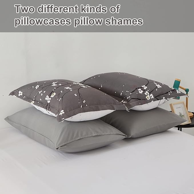 WONGS BEDDING 7 Pieces Comforter Set Full, Floral Bed in a Bag Comforter Reversible Flower Plum Bedding Set Full Size（1 Comforter,2 Pillowcase,2 Pillow Shames,1 Flat Sheet,1 Fitted Sheet）