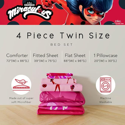 Miraculous: Tales of Ladybug and Cat Noir Kids Bedding Super Soft Comforter and Sheet Set, 5 Piece Full Size, (Officially Licensed Product)